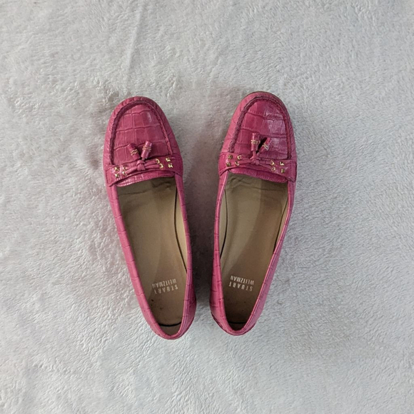 Stuart Weitzman Pink Croc Embossed Leather Loafers- Size 7.5 - Picture 1 of 10